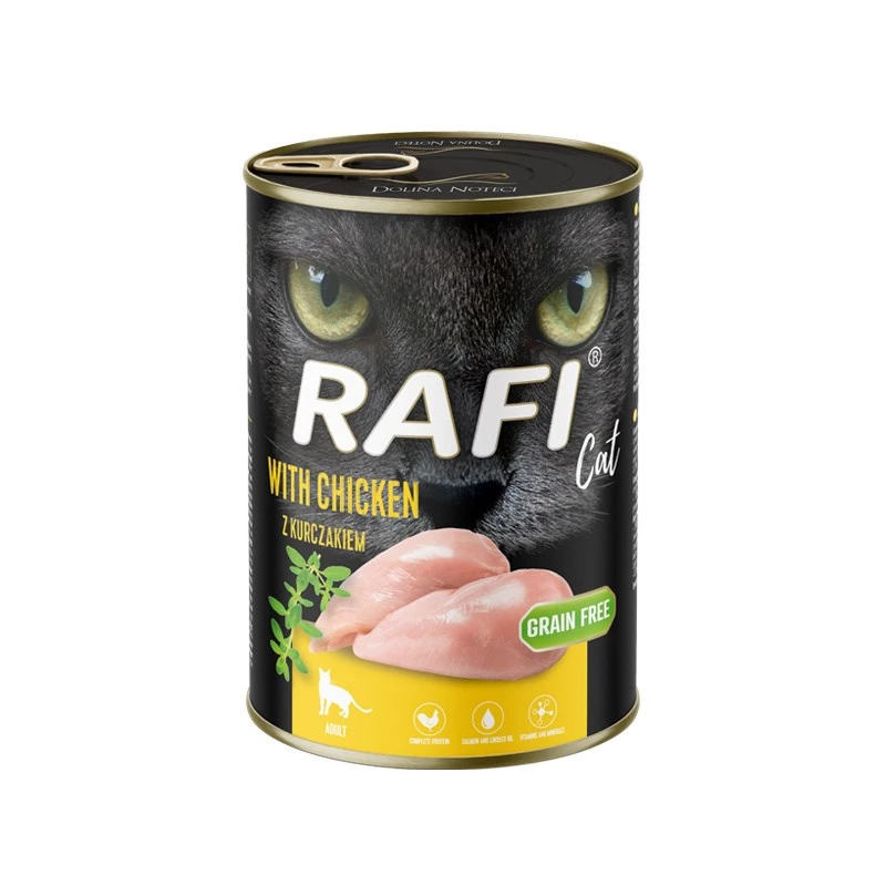 Mitrā kaķu barība dolina noteci Rafi 400 g paciņa — pieauguši kaķi, vista, 80% mitruma, 9% olbaltumvielu