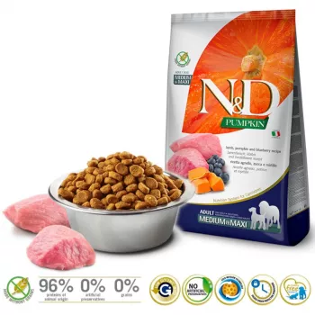 FARMINA N&D Pumpkin Lamb&Blueberry Adult Medium & Maxi - sausā suņu barība - 12 kg