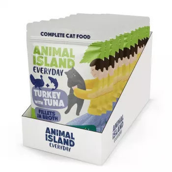 ANIMAL ISLAND tītara ar tunci kaķu barības paciņas 12x85g
