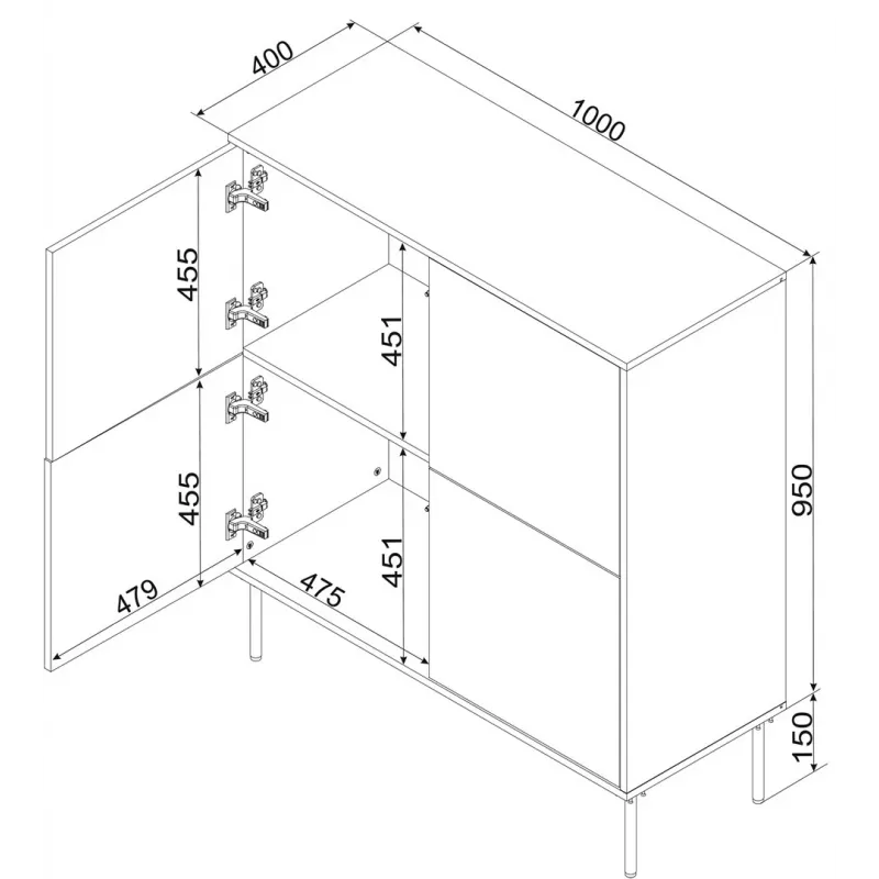 4D kumode TRESSE 100x40x110 kašmira matēts
