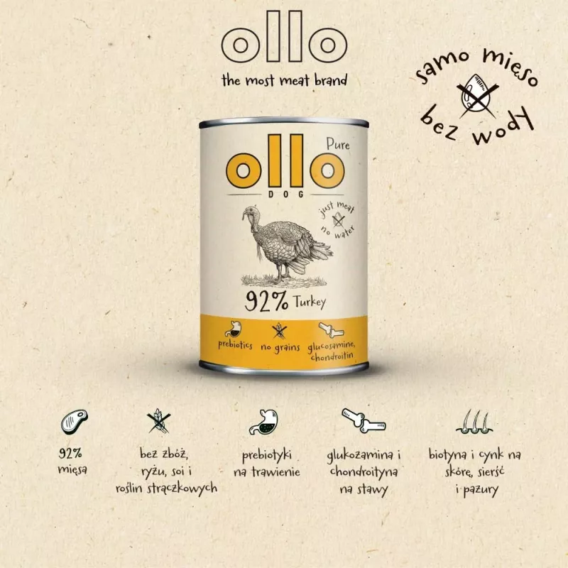 OLLO Pure Turkey - mitrā suņu barība - 850g