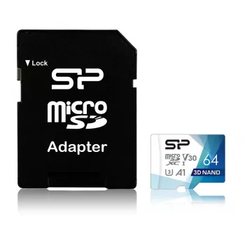 MicroSDXC atmiņas karte Silicon Power Superior Pro 64GB UHS-III U3 V30 100/80 MB/s ar SD adapteri
