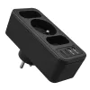 Strāvas sadalītājs MACLEAN MCE248 F/B — 3 maiņstrāvas rozetes (1x16A, 2x6A) un 4 USB porti (2xUSB‑A, 2xUSB‑C PD 20W), ES spraudnis, melns