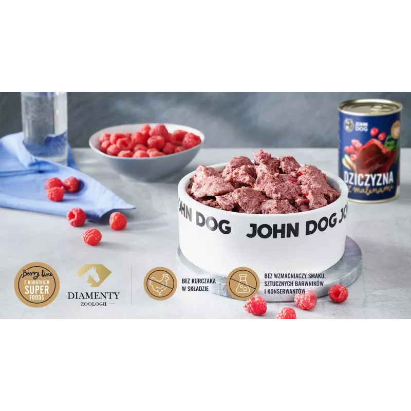 JOHN DOG Berry Line Barība pieaugušiem suņiem ar medījumu un avenēm, mitrā barība, 800 g