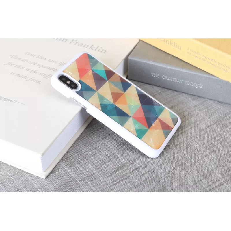 Aizsardzības viedtālruņa maciņš iKins iPhone XS/S mozaīka balts – ciets aizmugures panelis, dekoratīvs mozaīkas raksts