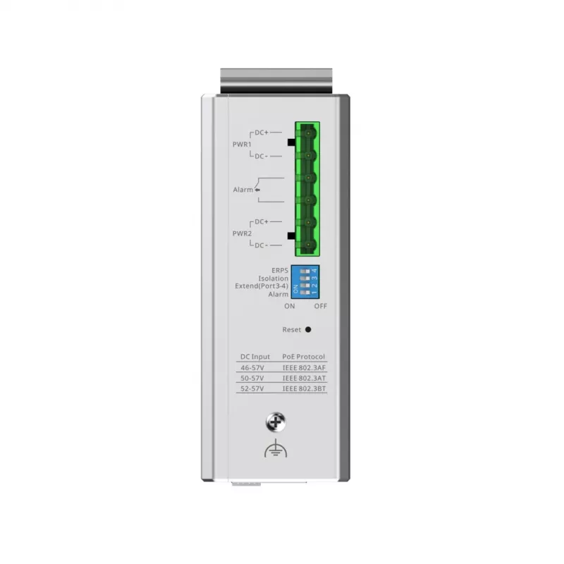 Pārvaldīts L2 tīkla slēdzis RUIJIE RG-NIS2100-4GT2SFP-HP — 4× Gigabit RJ45, 2× SFP, PoE++ (180 W), plauktā/sienā/DIN sliede montējams
