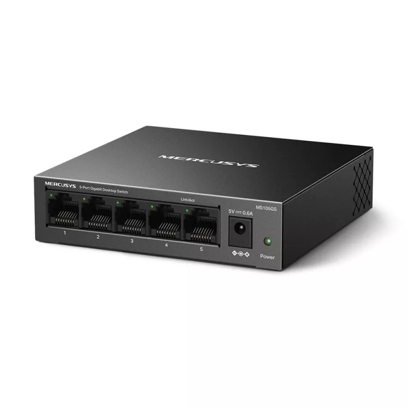 Mercusys MS105GS - Galda slēdzis, 5 Gigabitu porti, melns