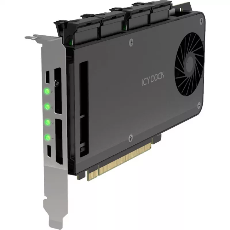 Mobilā plaukta adaptera karte icy dock MB204MP-1B — 4 × M.2 NVMe SSD karstās nomaiņas mobilais plaukts