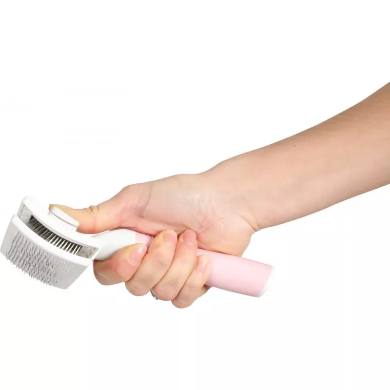 Birste ZOLUX 550004 — kaķu birste S, tērauda sari, plastmasas rokturis, 175 mm, rozā/balta