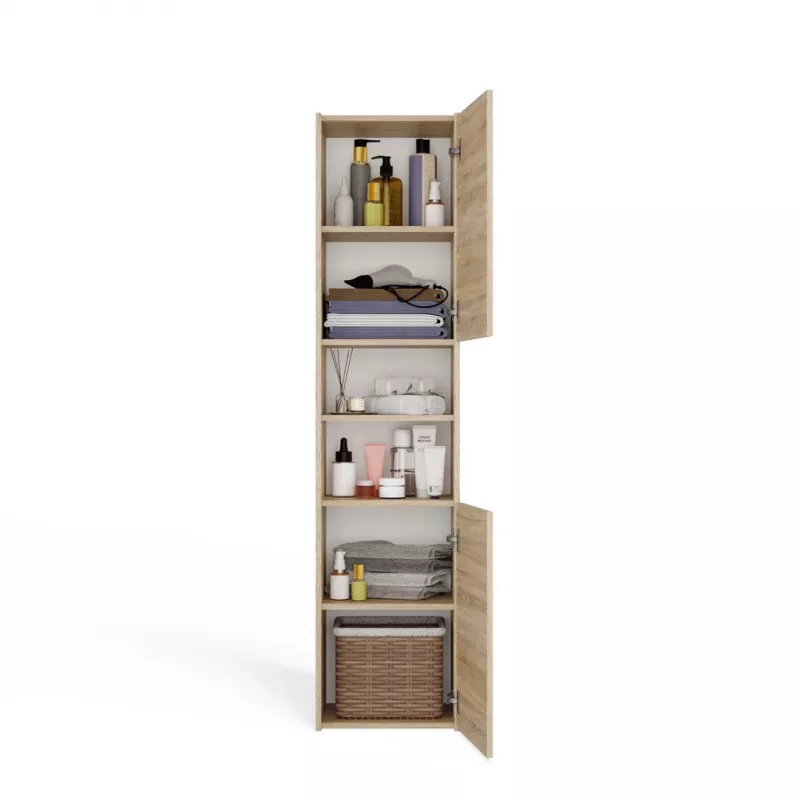 Vannas istabas uzglabāšanas skapis top e shop S40 SONOMA — Ozola rāmis, brīvstāvošs, 6 plaukti, 400×300×1700 mm