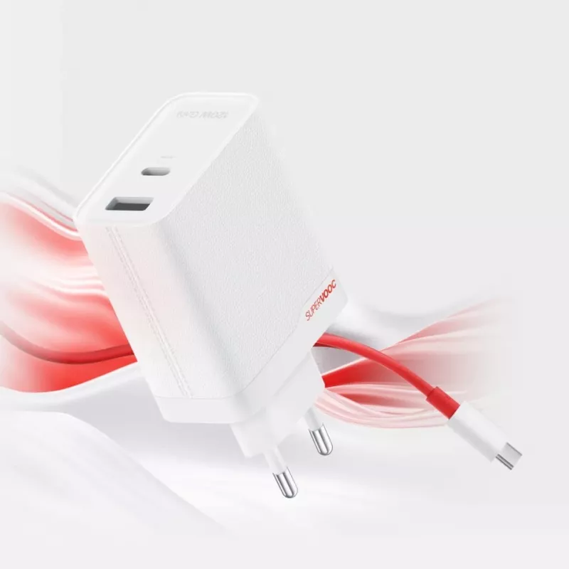 Strāvas adapteris ONEPLUS SUPERVOOC 120W divu pieslēgvietu vadu lādētājs, kopējā izejas jauda 120W, 1x USB-C + 1x USB-A, 100–240V, 145 g, balts