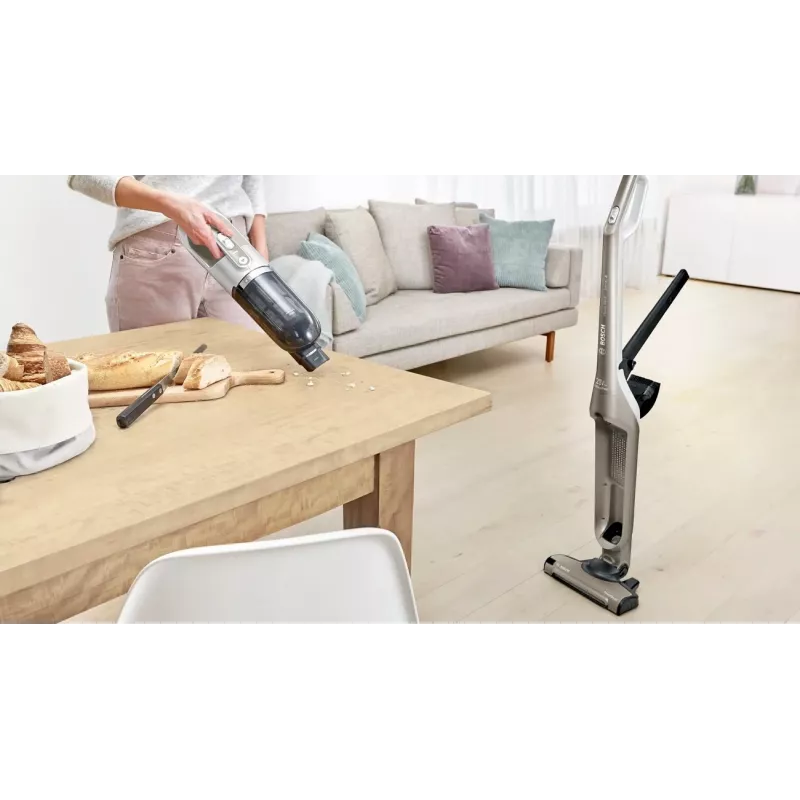 Bosch BBH3ALL23 stieņa putekļsūcējs/elektriskā slota 2-in-1 stieņa putekļsūcējs Ar bateriju Sausā tīrīšana Bez maisiņa 0,4 l Šampanietis, Metālisks