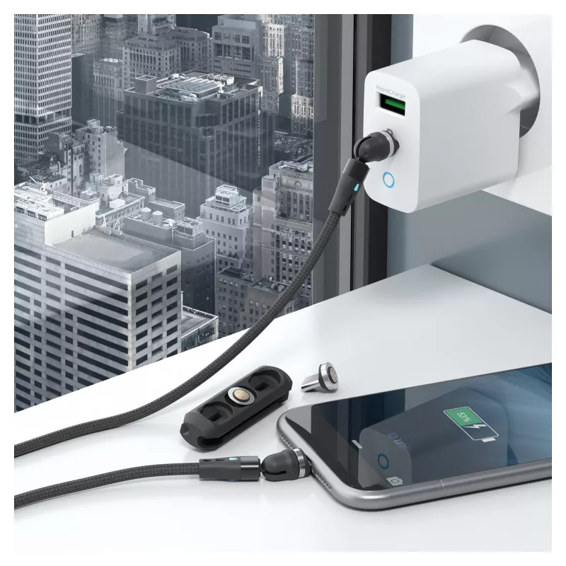 USB kabelis RealPower MagneticCharge2 1 m melns ātra uzlāde datu pārsūtīšana