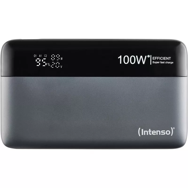 Ārējais akumulators INTENSO 7350050 — 20000 mAh, 1× USB-A + 2× USB-C, 100 W kopējā jauda, melns/pelēks