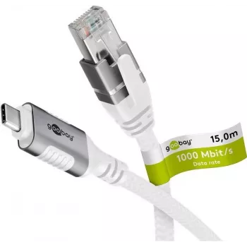 Tīkla kabelis Goobay 74181 USB C RJ-45 Cat6 15 m Balts