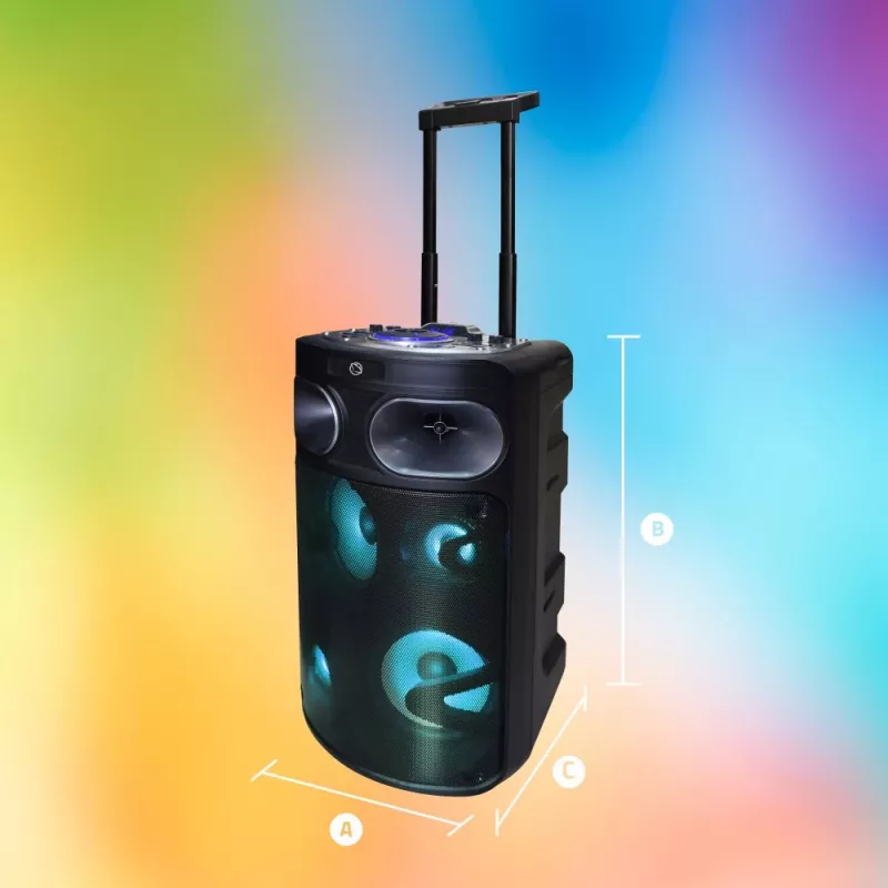 Pārnēsājams Bluetooth karaoke skaļrunis MANTA SPK0803B140 140W, darbināms ar baterijām, MIC/USB/microSD, FM, ekvalaizers, riteņi