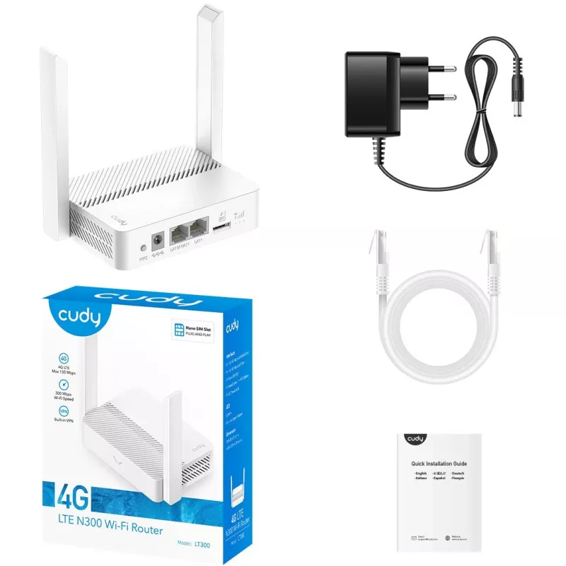 Cudy LT300 bezvadu maršrutētājs Fast Ethernet vienas joslas (2,4 GHz) 4G balts