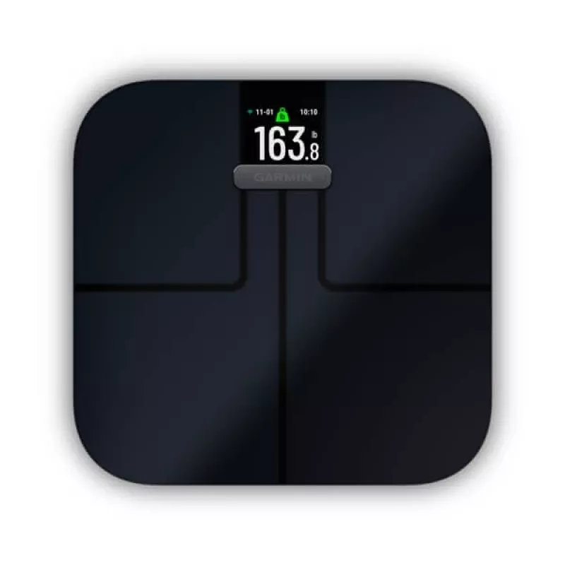 Elektroniskie personālie svari GARMIN Index S2 — melni, maks. 181,4 kg, Wi‑Fi/Bluetooth, ķermeņa kompozīcija