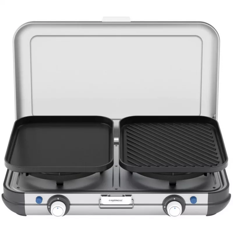Portable grill stove Campingaz 2213311 — 2-zone, 5.4 kg, 490×350 mm, Melns/pelēka/silver