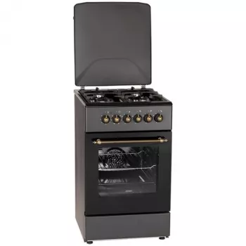 Gāzes/elektriskā plīts MPM MPM-56-KRM-13, 4 gatavošanas zonas, elektriskā cepeškrāsns 58 L, mehāniskie slēdži, melna