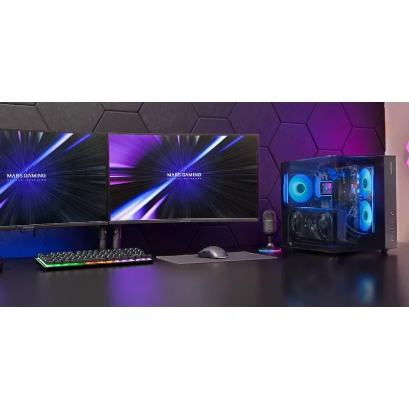 PC Midi Tower Case TACENS Mars Gaming MC-INFINIOLITE, Melns, Rūdīts stikls, atbalsta ATX/Micro-ATX/Mini-ITX, 120 mm ventilatori