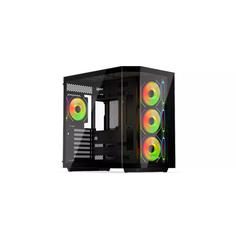 Datora torņa korpuss KRUX Empero KRXD010, ATX, melns — atbalsta GPU līdz 420 mm, CPU dzesētājus līdz 155 mm, 2x 3,5 collu + 3x 2,5 collu nodalījumi