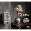 Strāvas sadalītājs MACLEAN MCE248 F/W — 3 maiņstrāvas kontaktligzdas (1×16A, 2×6A) + 4×USB (2×A, 2×C PD 20W), ES kontaktdakša, balts