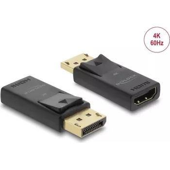 DELOCK aktīvais DisplayPort 1.2–HDMI adapteris 4K HDR, viengabala kabelis ar USB barošanu