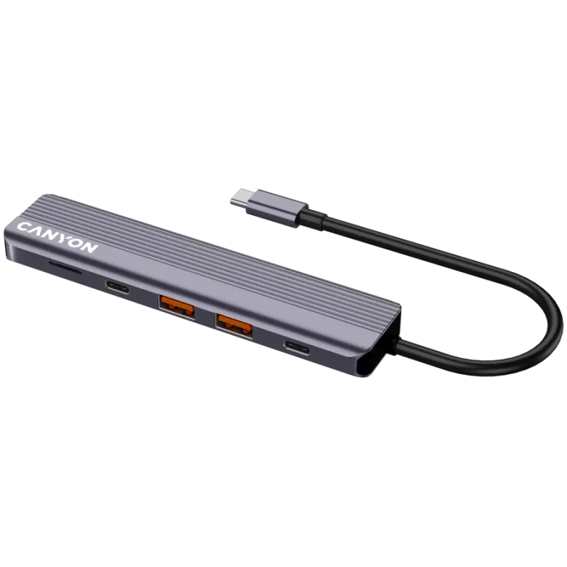 USB Type-C centrmezgls CANYON DS-17 — HDMI, USB 3.2 Gen 1 A, USB-C, MicroSD, 10000 Mbit/s, pelēks