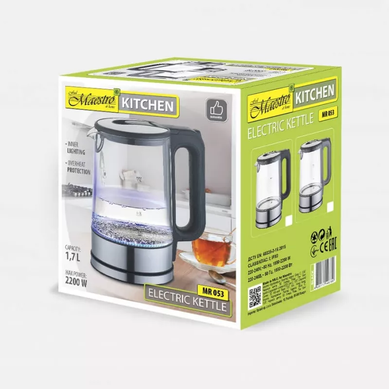 MAESTRO MR-053 elektriskā tējkanna 1.7 L 2200 W (MR-053-pelēka) Pelēka