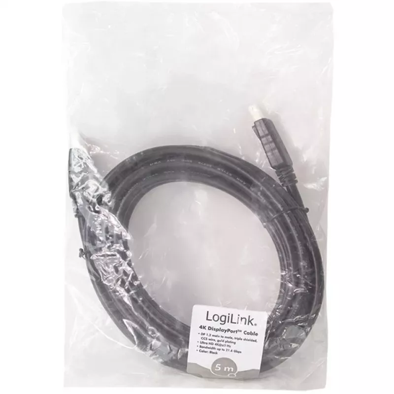 LogiLink CD0103 DisplayPort kabelis DP/M – DP/M, 4K/60 Hz, CCS, melns, 5 m (CD0103)