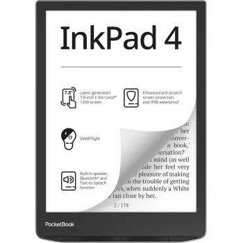 E-grāmatu lasītājs PocketBook InkPad 4 7,8 collu E Ink Carta, 32 GB, Wi‑Fi, melns/sudrabains