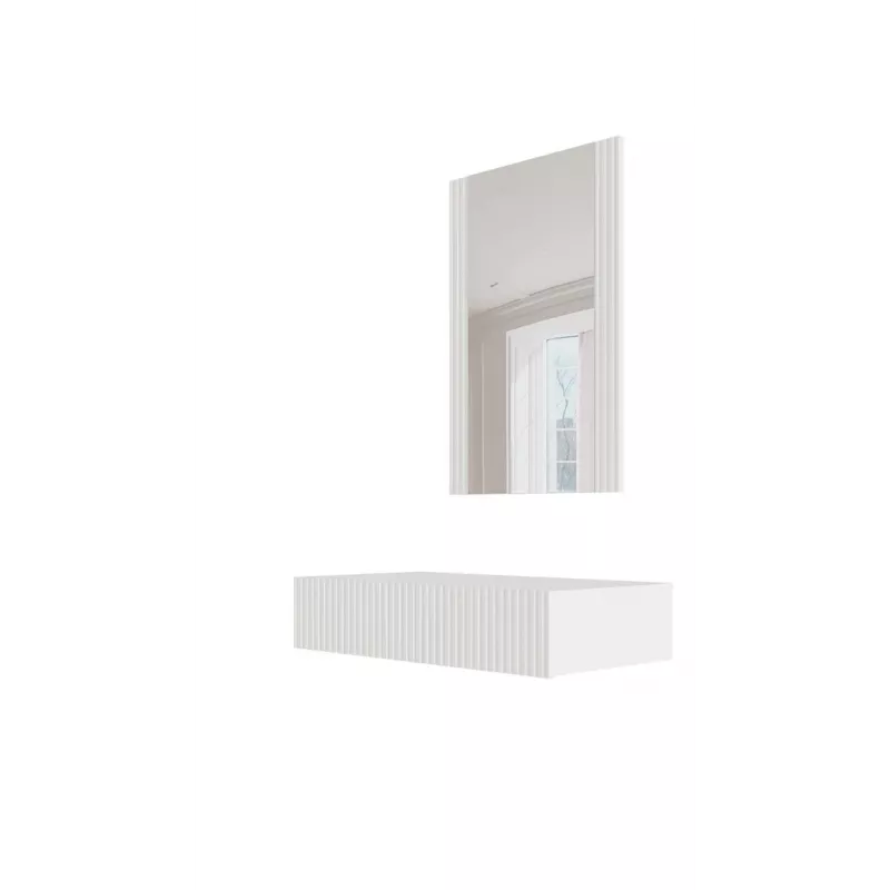 Tualetes galdiņš ar spoguli cama meble PAFOS 80×41,6×100 cm, balts matēts, MDF rāmis, 1 atvilktne