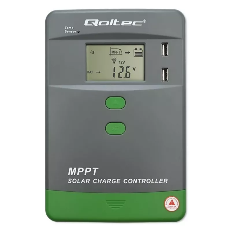 MPPT saules uzlādes kontrolieris QOLTEC 10A 12V/24V sistēmām ar LCD displeju