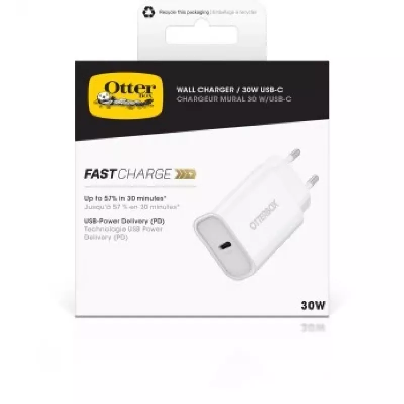 Sienas lādētājs OTTERBOX 30W USB-C PD Balts — 30W jauda, viens USB‑C ports
