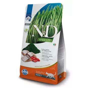 Sausā kaķu barība Farmina N&D Spirulina Herring 1,5 kg — bez graudiem, 44% olbaltumvielu, 20% tauku