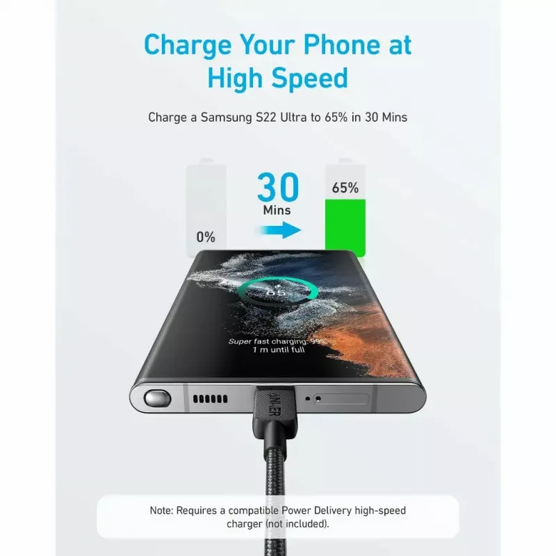 USB kabelis Anker 322 1.8m USB C ātrā uzlāde datu pārsūtīšana