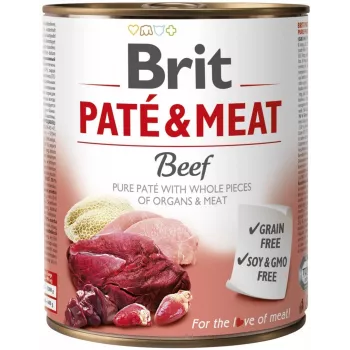 Mitrā suņu barība Brit Paté & Meat with Beef 800 g — pieauguši suņi, konservēta pastēte