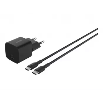 Maiņstrāvas iekštelpu lādētājs Belkin BoostCharge 25W USB-C PD/PPS, 1 m kabelis, melns — spēļu konsolēm, viedtālruņiem, planšetdatoriem