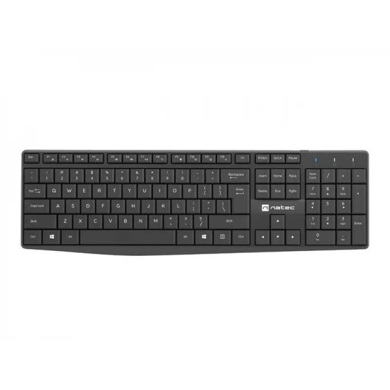 Vadu USB pilna izmēra tastatūras un peles komplekts NATEC SQUID — QWERTY US International, 105 taustiņi, melns, 1600 DPI pele