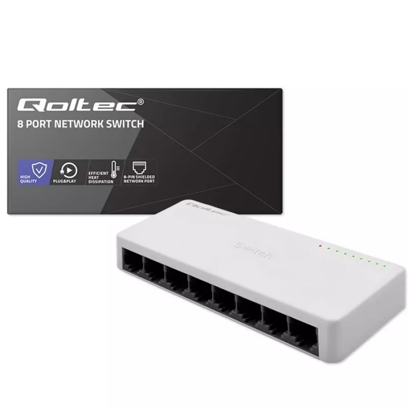 Tīkla komutators QOLTEC 52246 — 8 x RJ45 porti, 100 Mbps