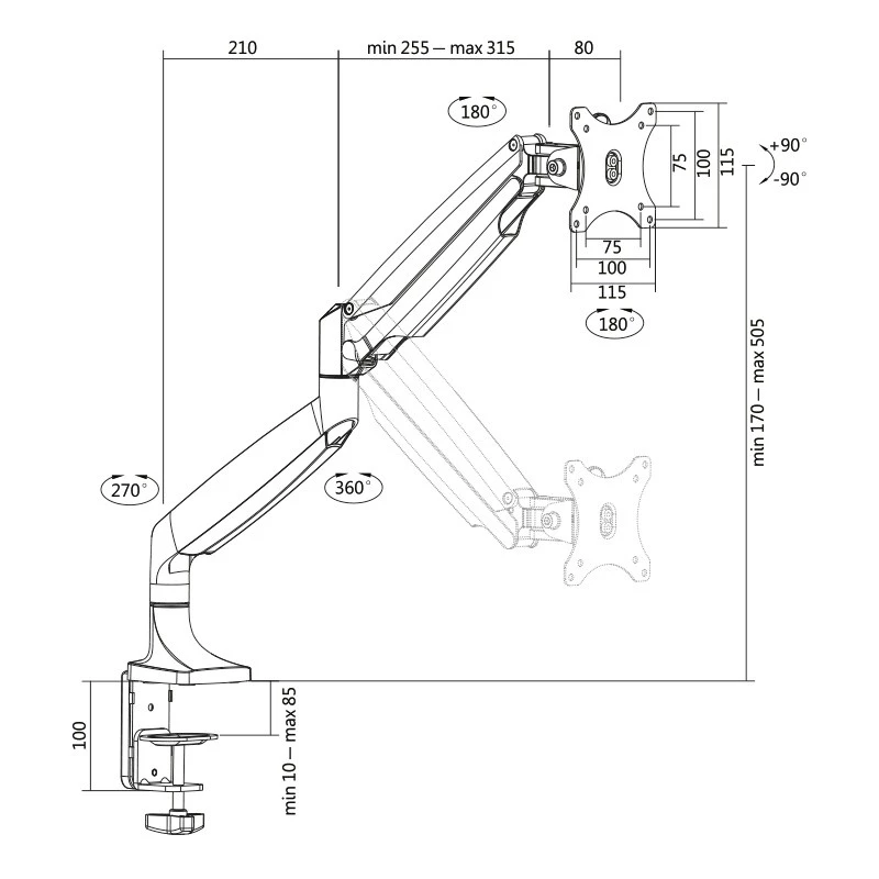 Monitora stiprinājums LogiLink BP0042 81.3 cm (32 collas) galdam Alumīnijs