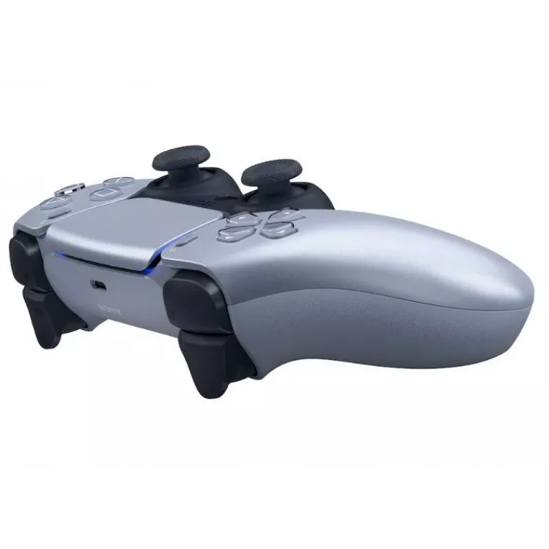 Bezvadu spēļu kontrolieris Sony DualSense priekš PlayStation 5 — iebūvēts litija jonu akumulators, žiroskops, haptiskā vibrācija, skaļrunis, 3,5 mm ligzda, sudraba krāsa