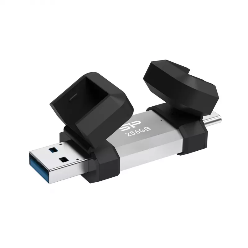 USB zibatmiņa Silicon Power 256 GB USB Type-A / USB Type-C, USB 3.2 Gen 1, alumīnija‑gumijas vāciņš