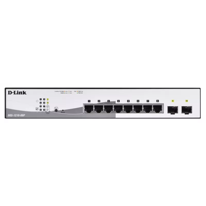 D-Link DGS-1210-08P/E pārvaldāms L2 Gigabit Ethernet (10/100/1000) Power over Ethernet (PoE) melns