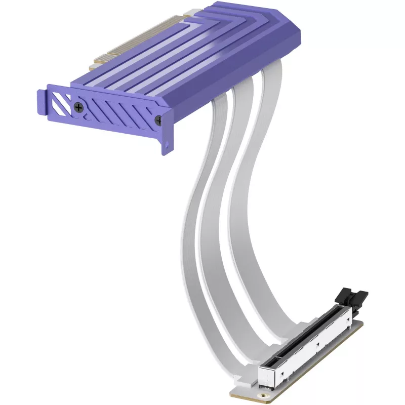 PCIe 5.0 Hyper Riser kabelis no HYTE, modelis ACC-HYTE-PCIE50-TM, 20 cm, violeti balts