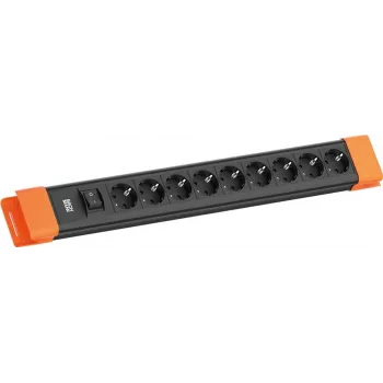 Pagarinātājs Bachmann CONNECTUS ar 9 CEE 7/3 kontaktligzdām, 1 slēdzi, 2,0 m kabeli — melns/oranžs