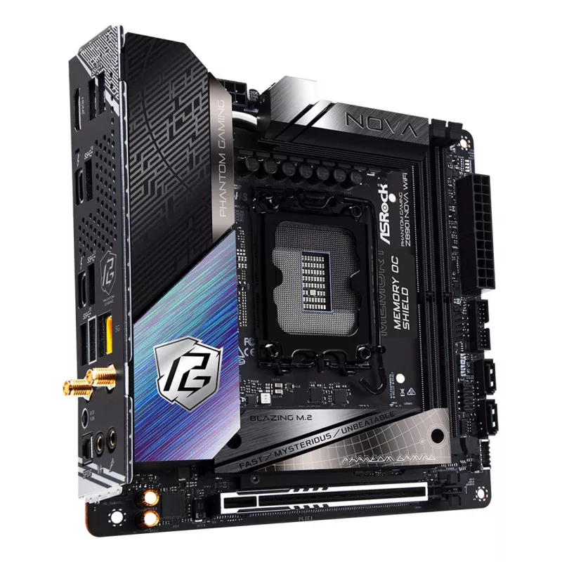 Mātesplate ASRock Phantom Gaming Z890I Nova WiFi — Intel Z890, LGA 1851, mini ITX, DDR5, 2x M.2, Wi‑Fi 6E/7, 5Gb LAN, Thunderbolt