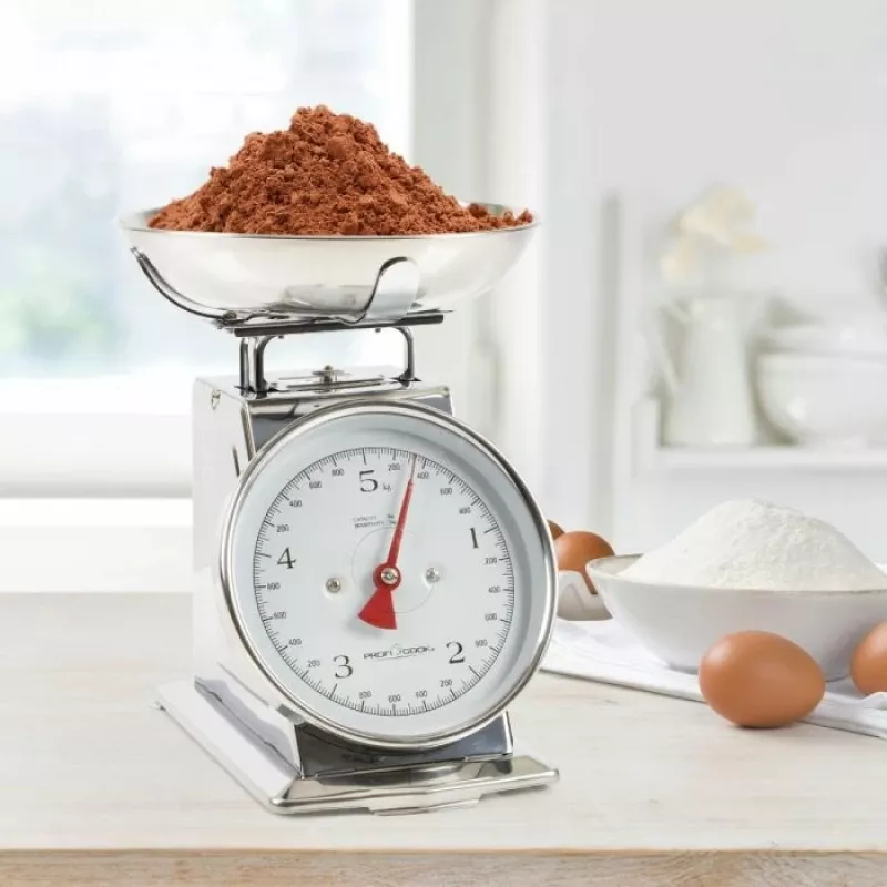 Mehāniskie virtuves svari ProfiCook PC-KW 1247 — nerūsējošais tērauds, 5 kg ietilpība, 1 L bļoda, taras funkcija