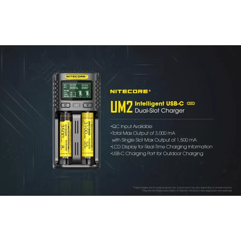 Nitecore UM2 bateriju lādētājs Mājsaimniecības baterijas DC Litija jonu Niķeļa-kadmija